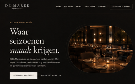 Voorbeeld van een restaurantwebsite met boekingssysteem voor De Mar&eacute;e
