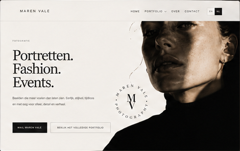 Voorbeeld van een volledige fotografiewebsite voor Maren Vale