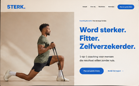 Voorbeeld van een one-page coachwebsite voor Sterk